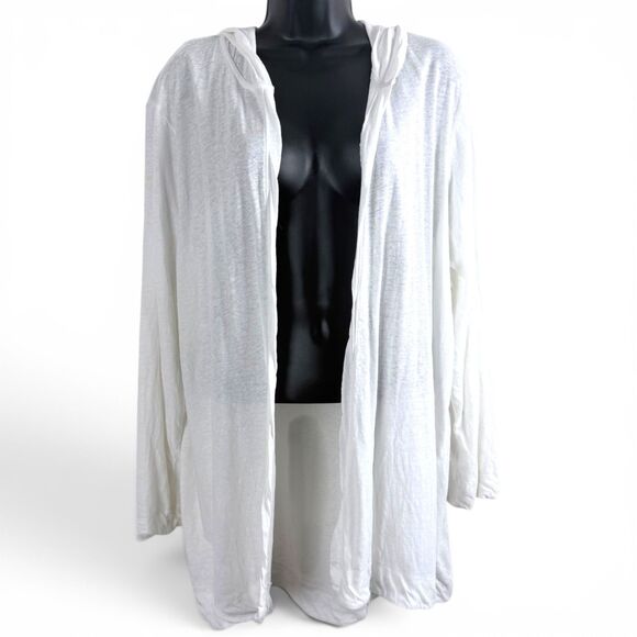 Sigrid Olsen Tops - sigrid olsen white 2X linen blend hoodie coastal beach core  women's summer
